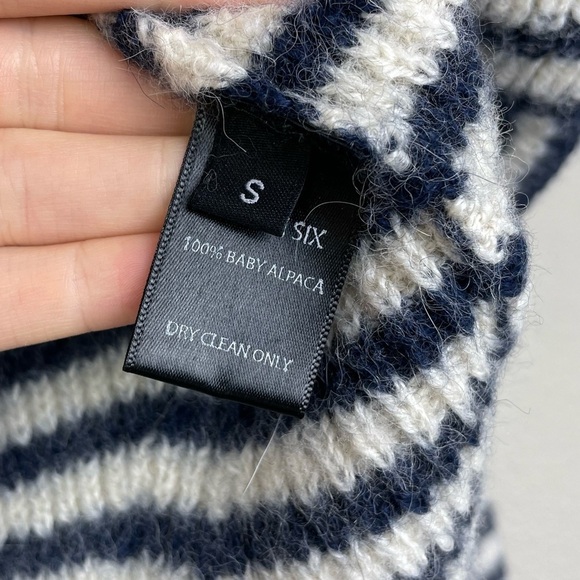 Eleven Six Women's Small Mia Striped Knit Sweater Puff Sleeve 100% Baby Alpaca - Picture 10 of 15